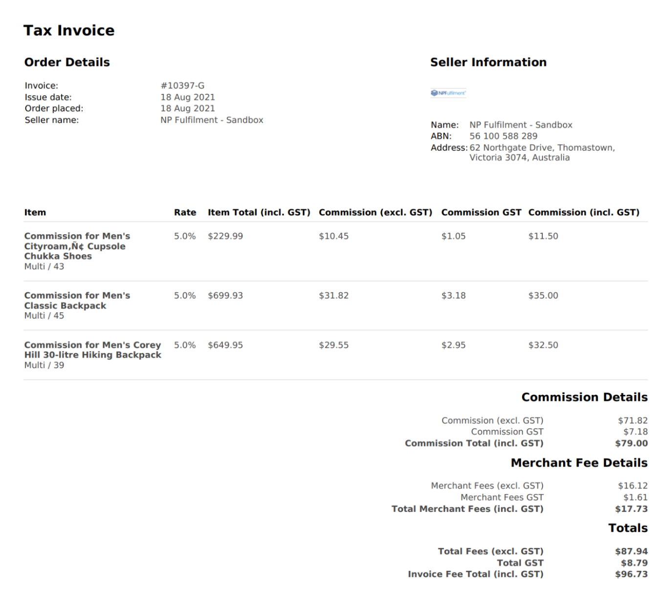 Commission invoice
